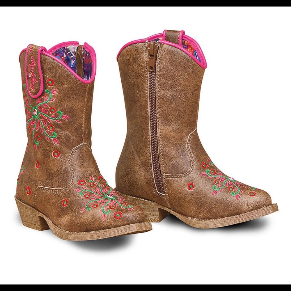 Toddler Brown Floral Embroidered Cowboy Boots - Picture 2 of 2